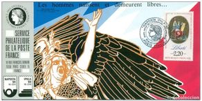 Sellos: 055 Mapa oficial Exposición Naposta 1989 Francia FDC Derechos humanos